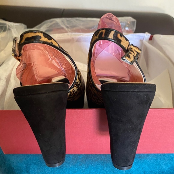 Sacha London Heel Pump Peeptoe Slingback Platform Leopard Leather Suede Elga - Picture 5 of 16